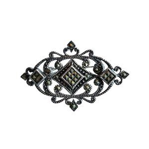 Marcasite Sterling Silver Art Deco Style Brooch Pin 1 3/4" in Box